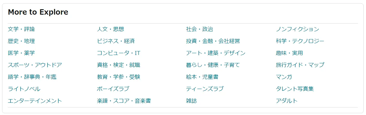 Amazonのkindleの取り扱いジャンル